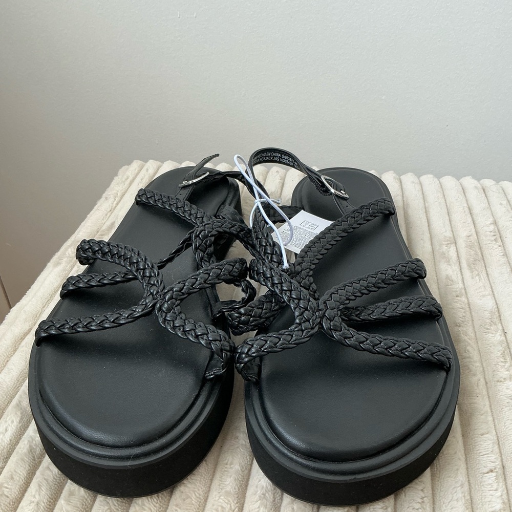 Old West Black Braided Sandals